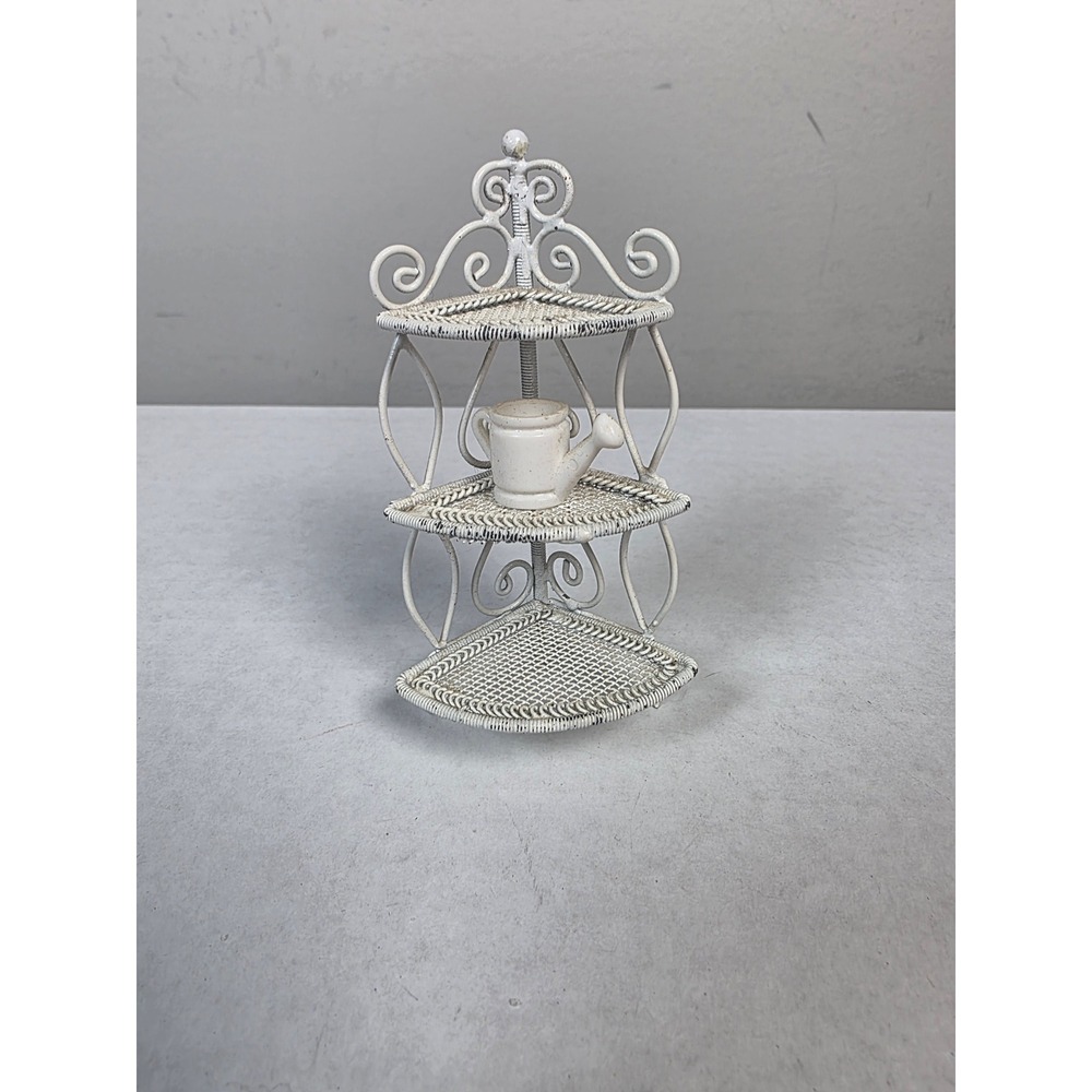 Dollhouse Corner Shelf Plant Stand White Metal 1:12 Scale Vintage Miniature